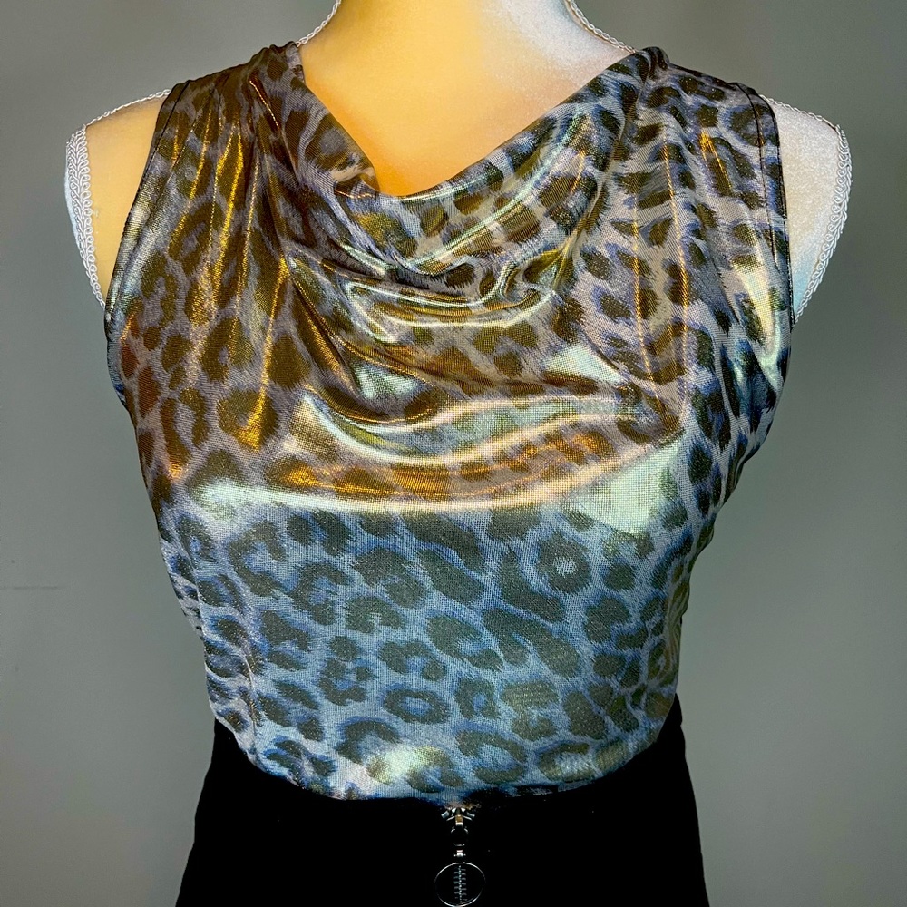 90s Lurex Cheetah Drape Neck Top